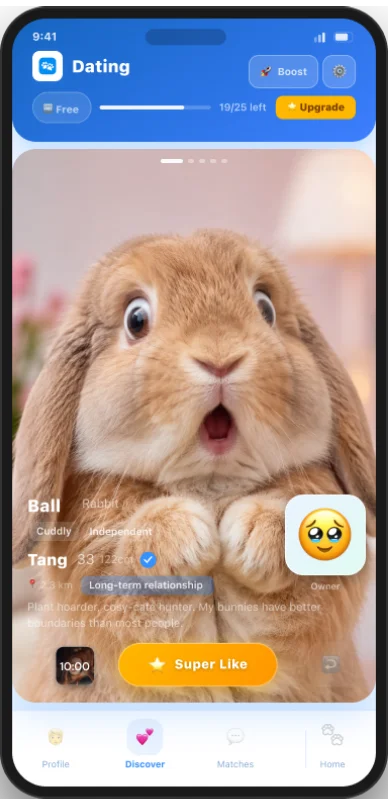 Free tier, Dating screen with daily swipe limit